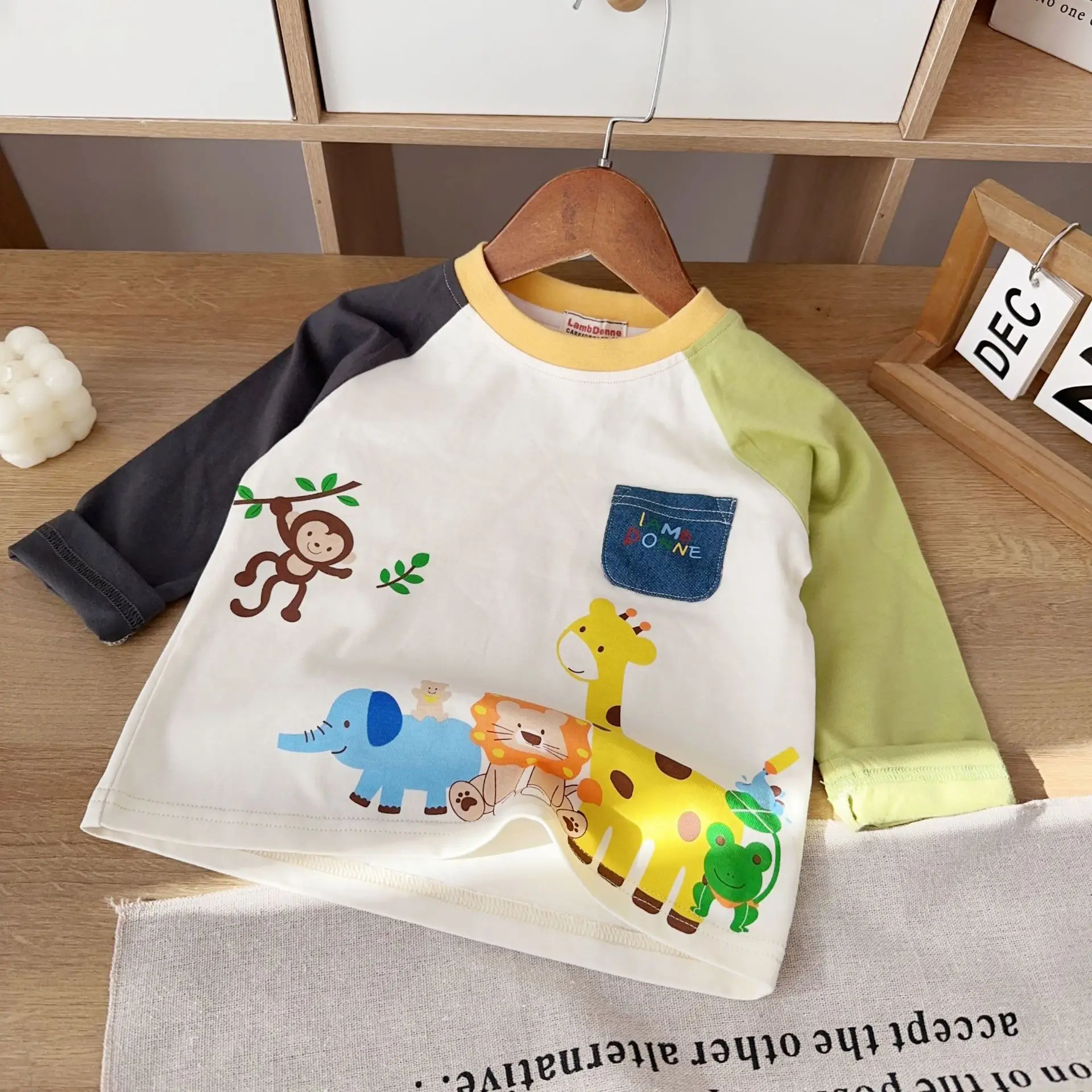Beige Kids Long Sleeve T-Shirt with Animal Print — feature 15