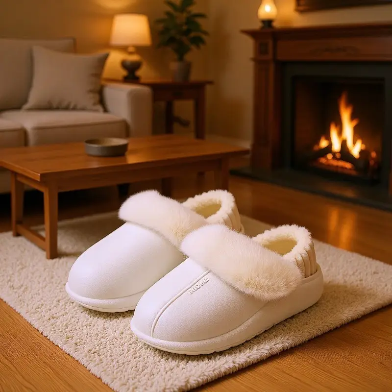 Women Cotton Winter Slippers White Warm Indoor Comfort
