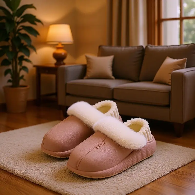 Women Cotton Winter Slippers White Warm Indoor Comfort