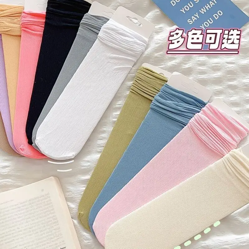 Zhuji Spring and Summer Socks for Women, Ice Silk Socks, Casual Versatile Candy-Colored Slouch Socks, Cool Breathable Mid-Calf Women's Socks