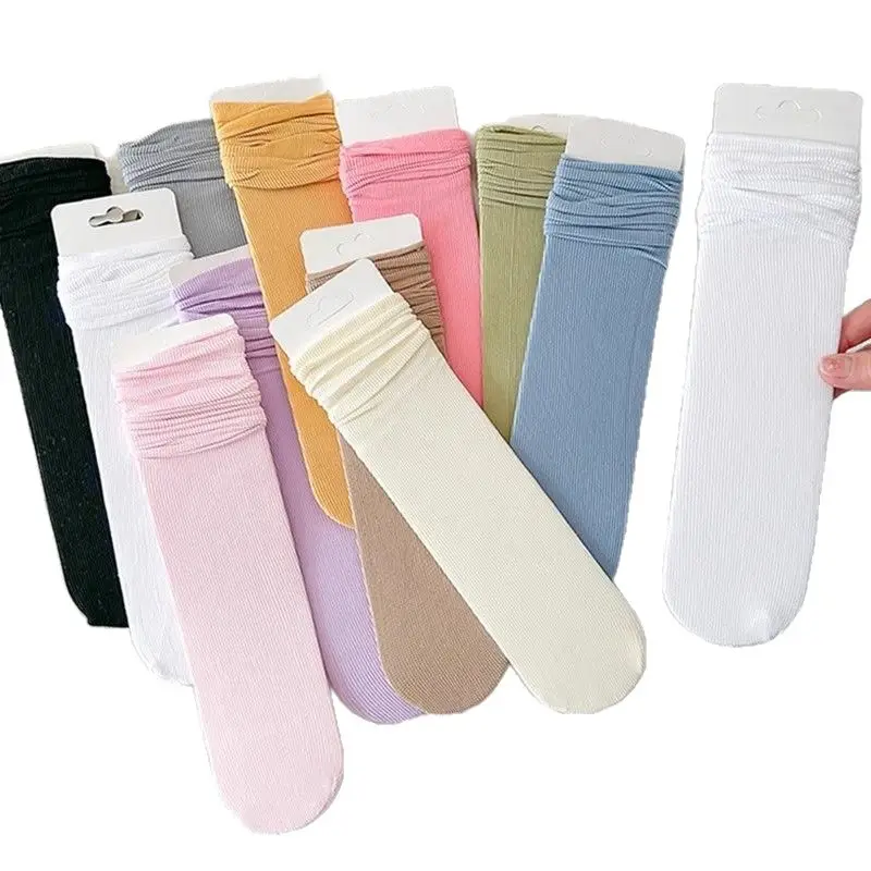 Zhuji Spring and Summer Socks for Women, Ice Silk Socks, Casual Versatile Candy-Colored Slouch Socks, Cool Breathable Mid-Calf Women's Socks