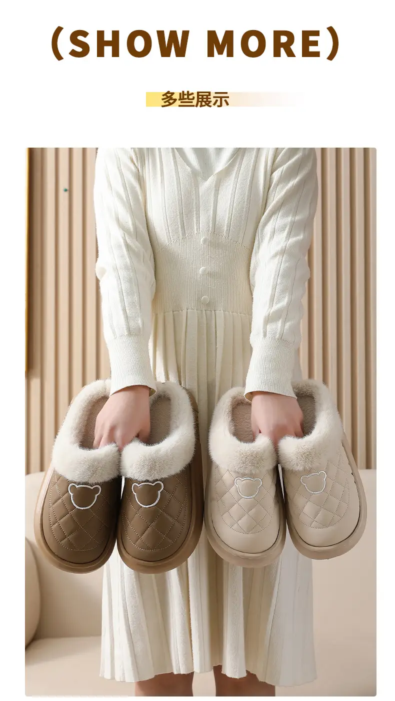 Waterproof Cotton Slippers for Women, New Winter Style for Home and Outdoor Use, Fleece-Lined, Warm, Soft-Soled, Non-Slip Cotton Shoes for Men — feature 12