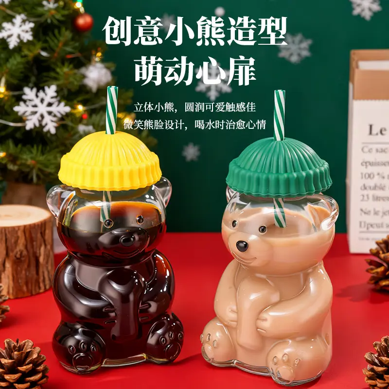 New Bear Cold Drink Cup Cartoon Anime Glass Cup Portable Creative Design Cup Coffee Cup Bear Cup