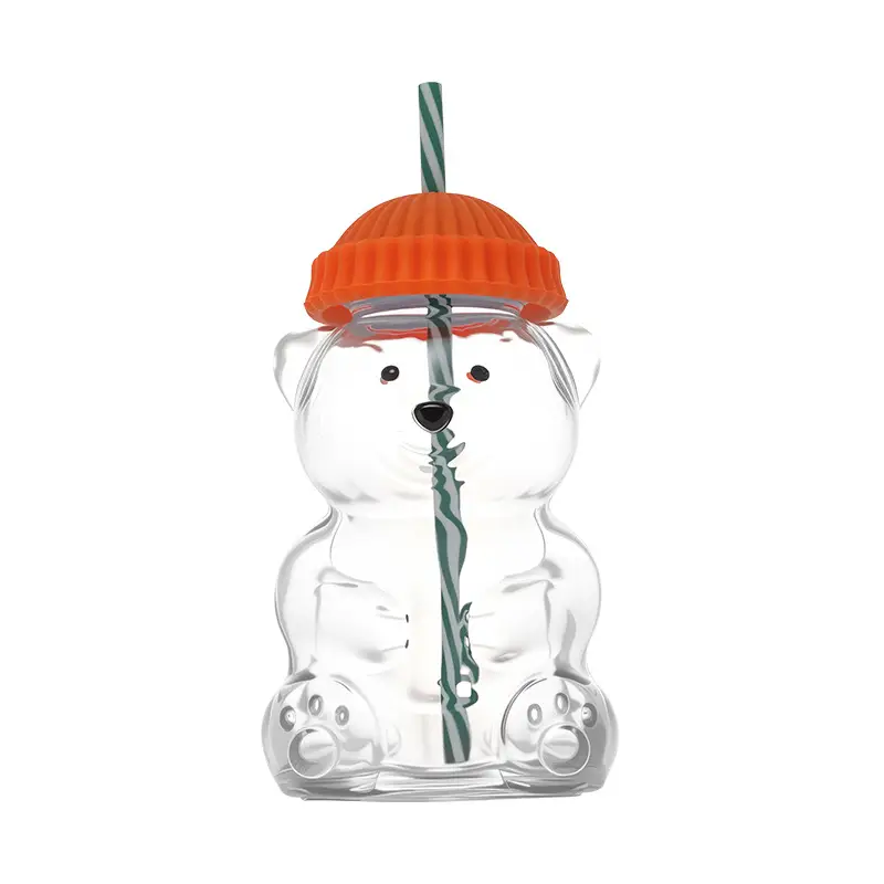 New Bear Cold Drink Cup Cartoon Anime Glass Cup Portable Creative Design Cup Coffee Cup Bear Cup