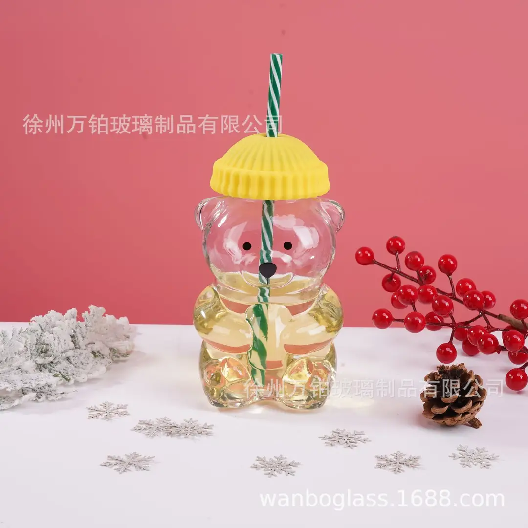 New Bear Cold Drink Cup Cartoon Anime Glass Cup Portable Creative Design Cup Coffee Cup Bear Cup