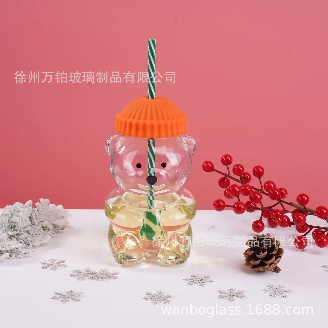 New Bear Cold Drink Cup Cartoon Anime Glass Cup Portable Creative Design Cup Coffee Cup Bear Cup