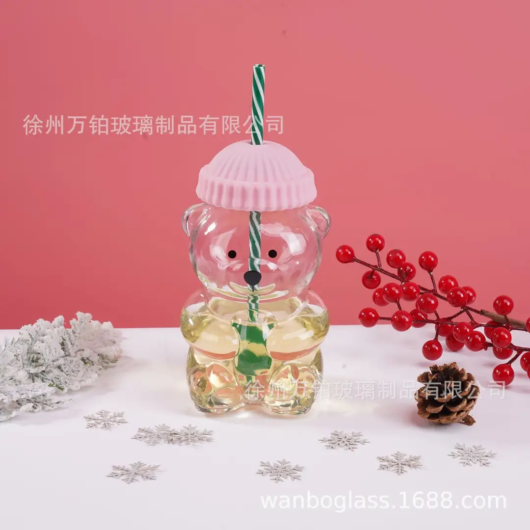 New Bear Cold Drink Cup Cartoon Anime Glass Cup Portable Creative Design Cup Coffee Cup Bear Cup