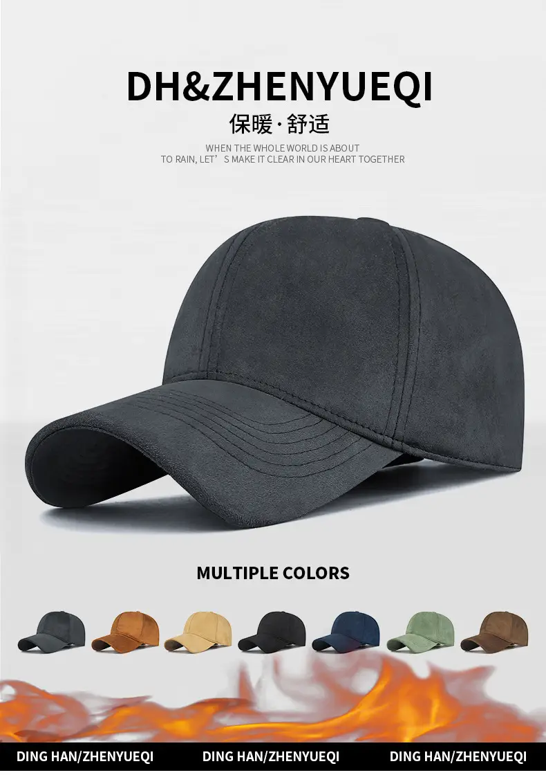Men Velvet Baseball Cap Navy Blue Winter Warm — feature 3