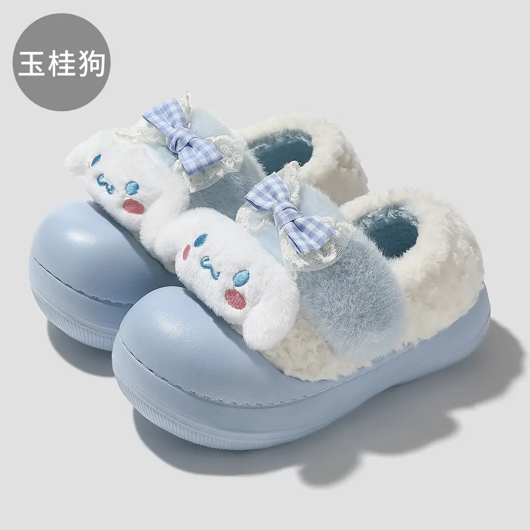 Sanrio Cotton Slippers for Women in Winter Cute Cartoon Thick-Soled Non-Slip Outer Wear Plush Warm Bag Heel Fur Slippers for Women - Image 2