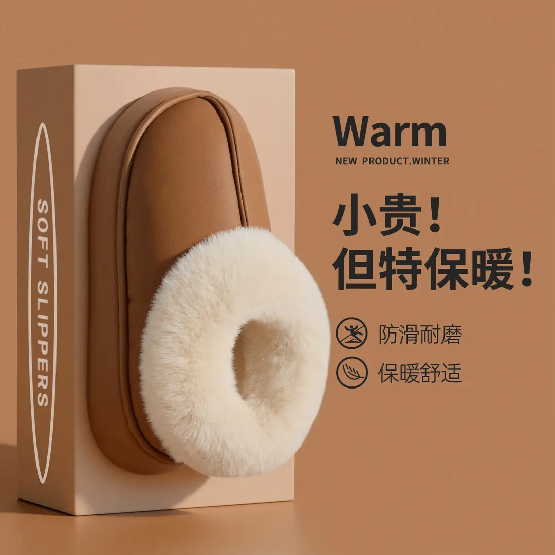 Jialiya Thick-Soled Cotton Slippers for Women 2025 Winter New Style Fleece-Lined Outer Wear Non-Slip Warm High-Top Plush Snow Boots - Image 6