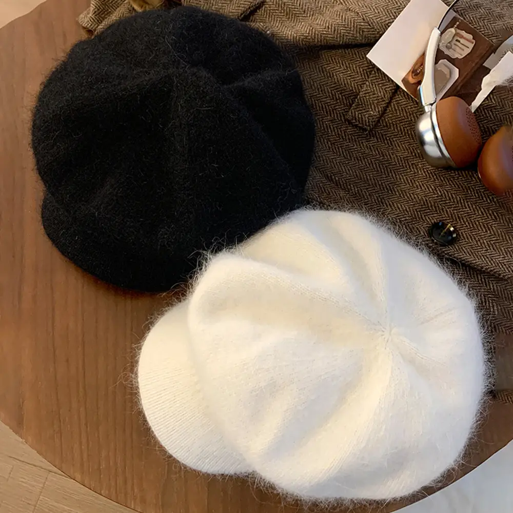 Warm Plush Rabbit Fur Beret for Women Winter Hat - Image 6