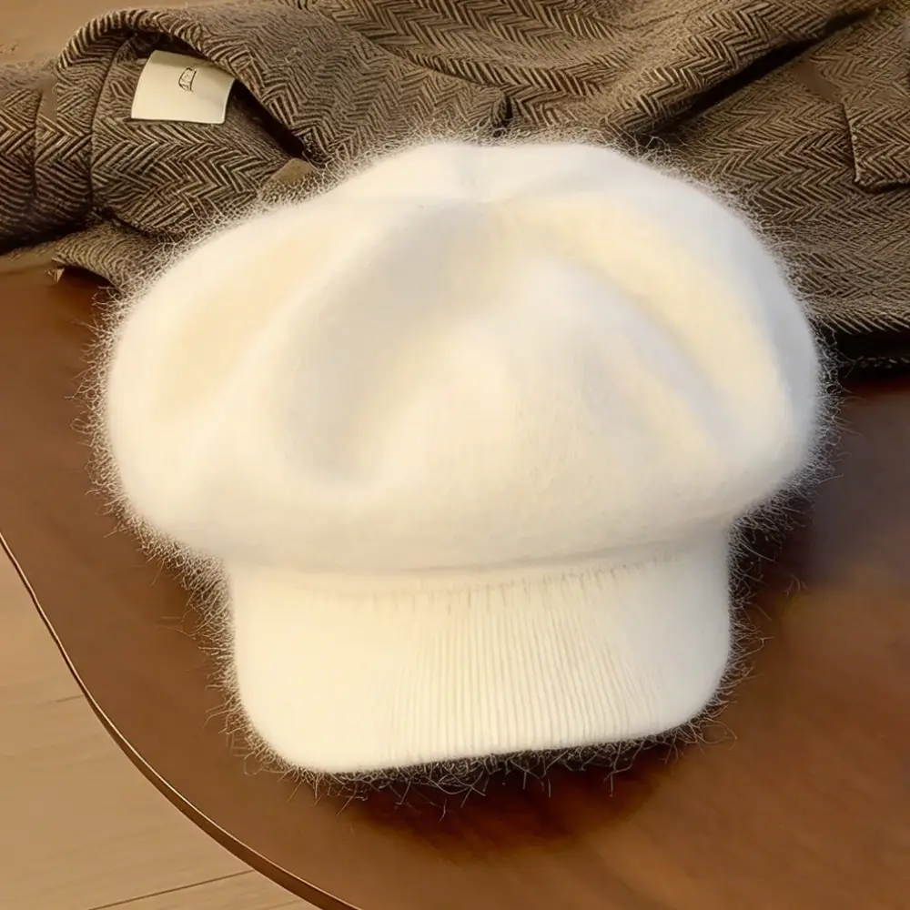 Warm Plush Rabbit Fur Beret for Women Winter Hat - Image 7