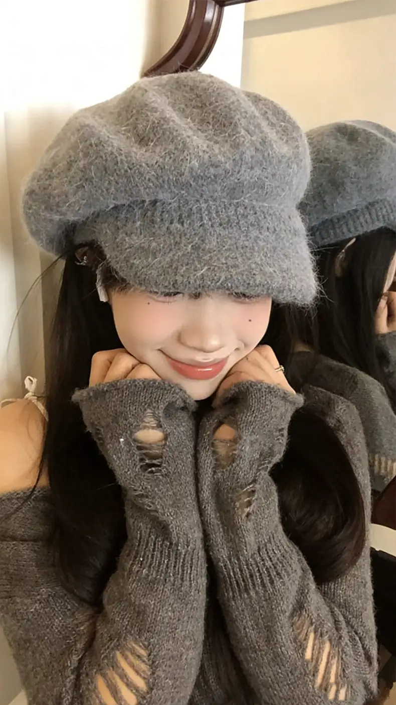 Warm Plush Rabbit Fur Beret for Women Winter Hat — feature 5