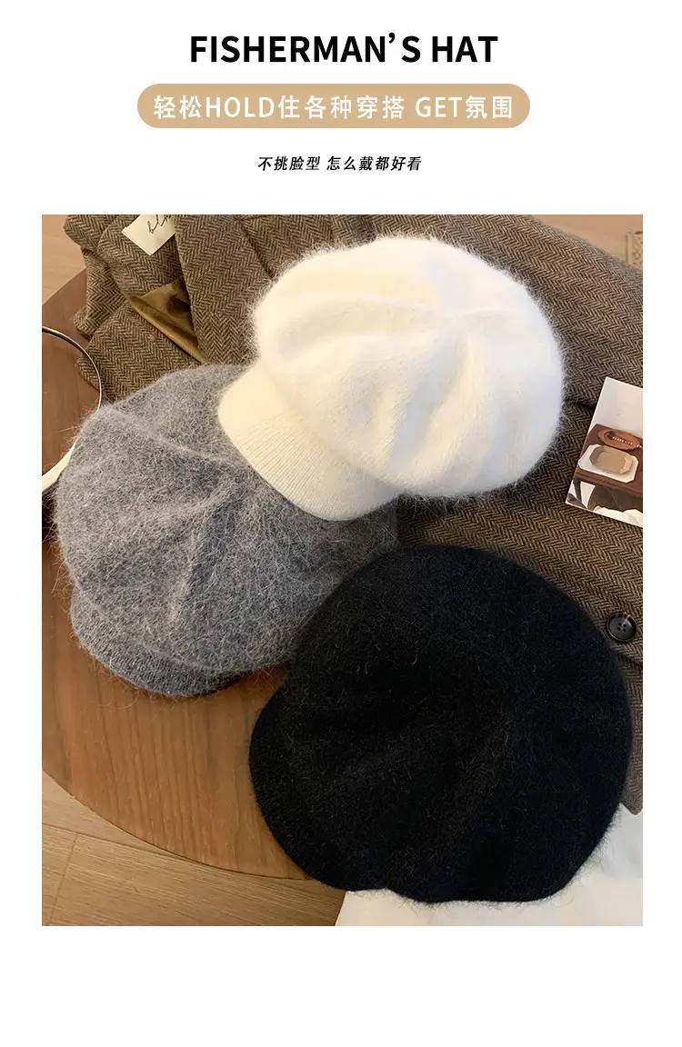 Warm Plush Rabbit Fur Beret for Women Winter Hat — feature 6
