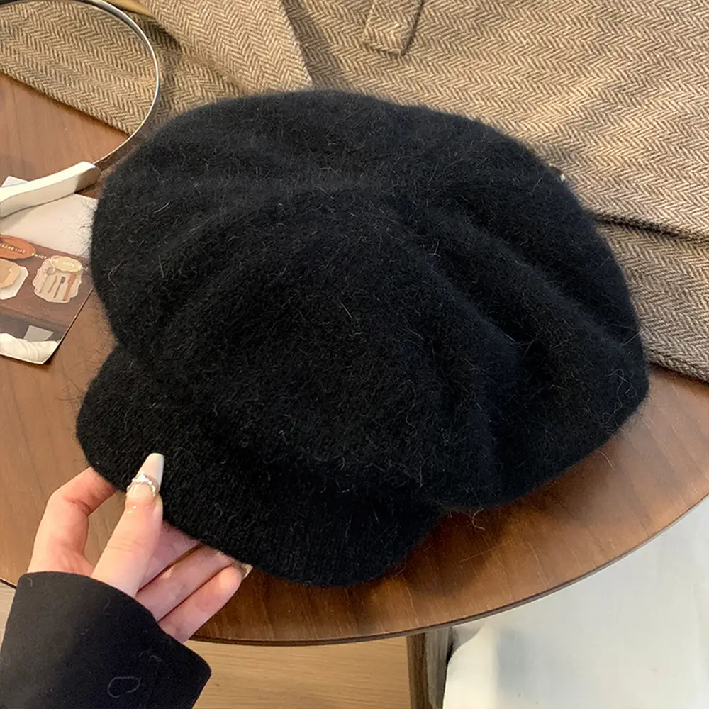 Warm Plush Rabbit Fur Beret for Women Winter Hat - Image 2