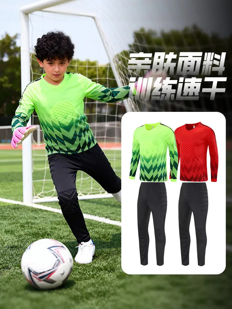 Children's Long-Sleeved Goalkeeper Uniform Set Printed Team Uniform Football Training Uniform Police Protection Chest Protector Goalkeeper Clothing Door Uniform
