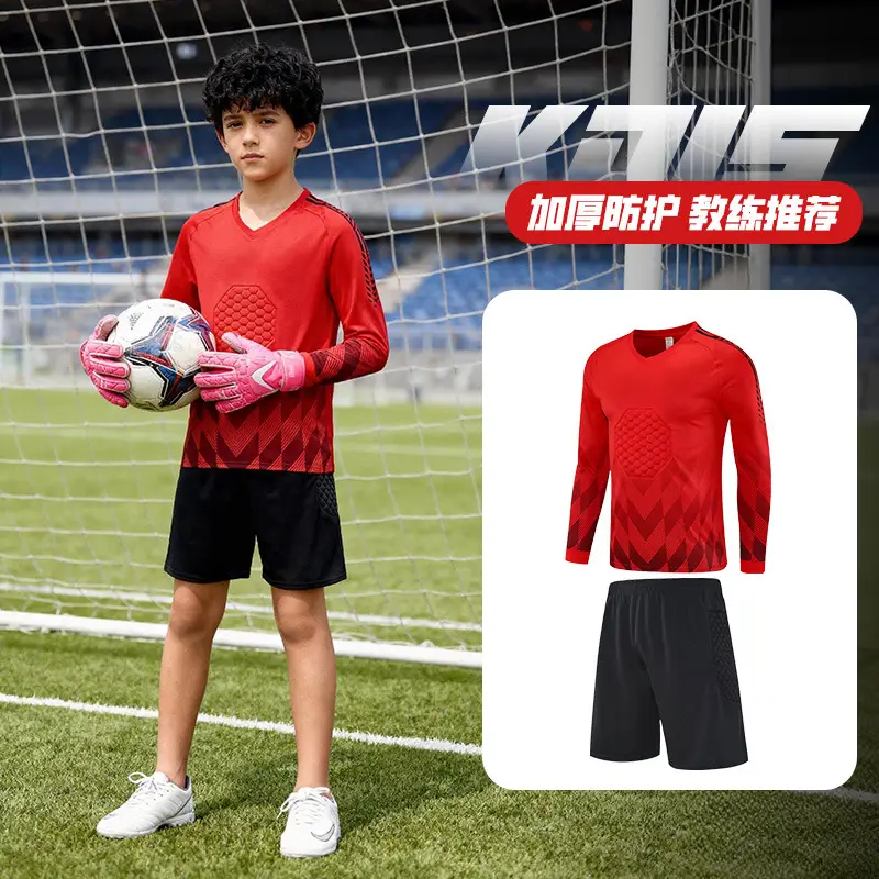 Children's Long-Sleeved Goalkeeper Uniform Set Printed Team Uniform Football Training Uniform Police Protection Chest Protector Goalkeeper Clothing Door Uniform