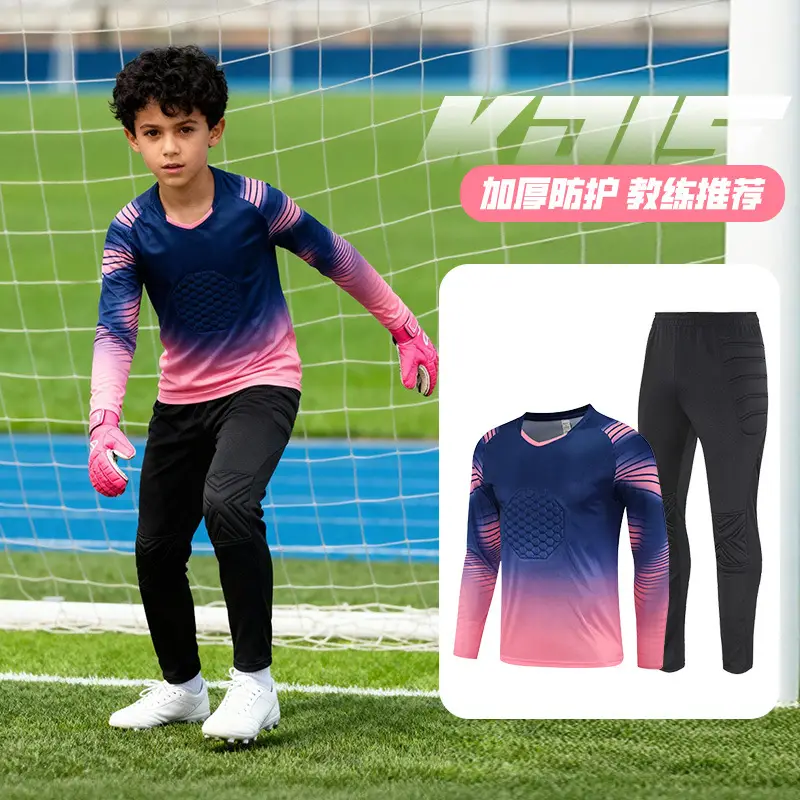 Children's Long-Sleeved Goalkeeper Uniform Set Printed Team Uniform Football Training Uniform Police Protection Chest Protector Goalkeeper Clothing Door Uniform