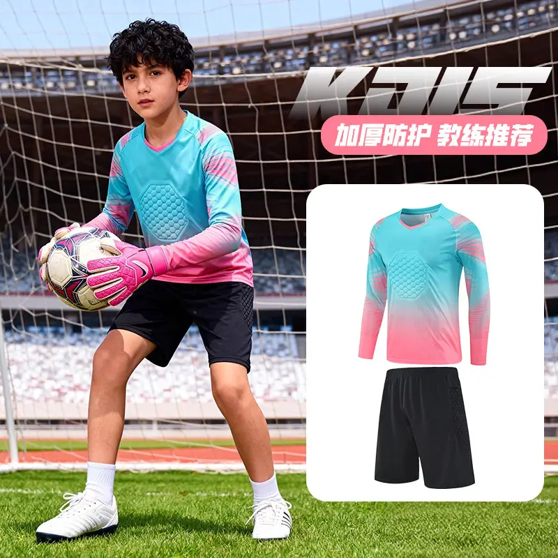 Children's Long-Sleeved Goalkeeper Uniform Set Printed Team Uniform Football Training Uniform Police Protection Chest Protector Goalkeeper Clothing Door Uniform