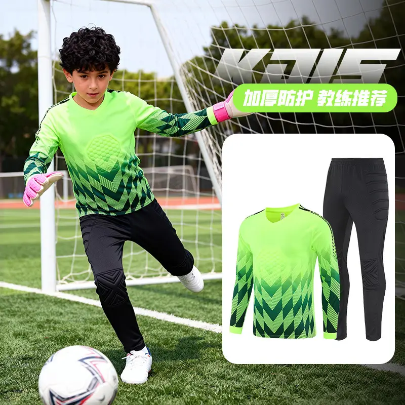 Children's Long-Sleeved Goalkeeper Uniform Set Printed Team Uniform Football Training Uniform Police Protection Chest Protector Goalkeeper Clothing Door Uniform