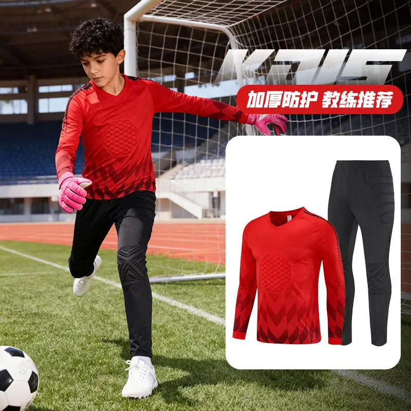 Children's Long-Sleeved Goalkeeper Uniform Set Printed Team Uniform Football Training Uniform Police Protection Chest Protector Goalkeeper Clothing Door Uniform
