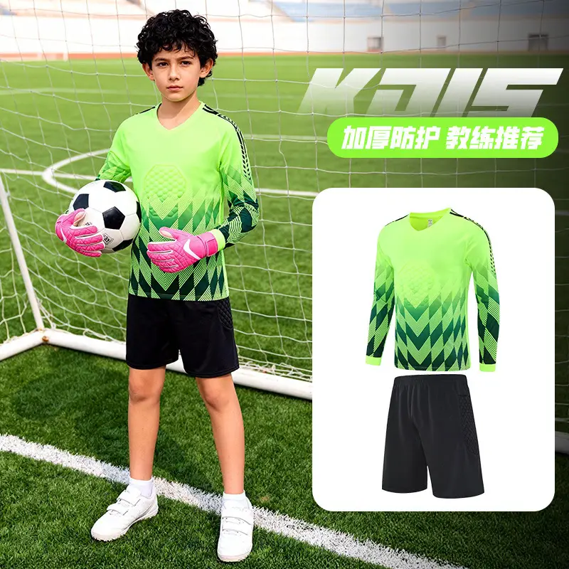 Children's Long-Sleeved Goalkeeper Uniform Set Printed Team Uniform Football Training Uniform Police Protection Chest Protector Goalkeeper Clothing Door Uniform