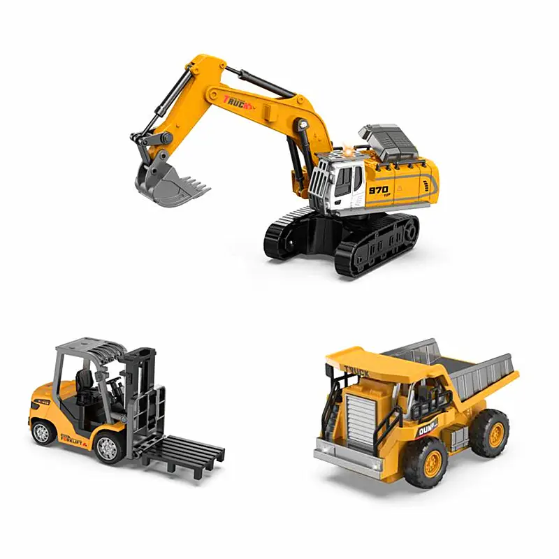 Cross-Border Mini Remote Control Alloy Forklift 1:64 Scale Model Excavator Engineering Dump Truck Desktop Children's Toy Vehicle