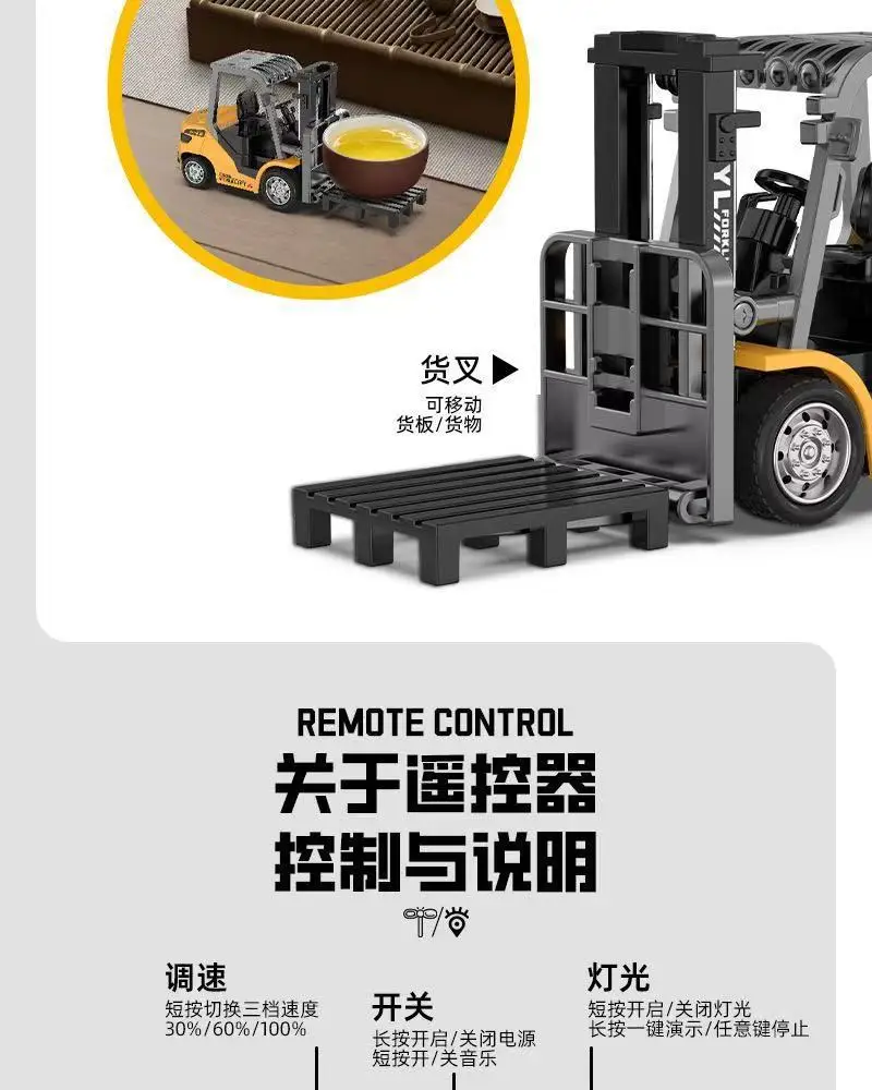 Cross-Border Mini Remote Control Alloy Forklift 1:64 Scale Model Excavator Engineering Dump Truck Desktop Children's Toy Vehicle — feature 12