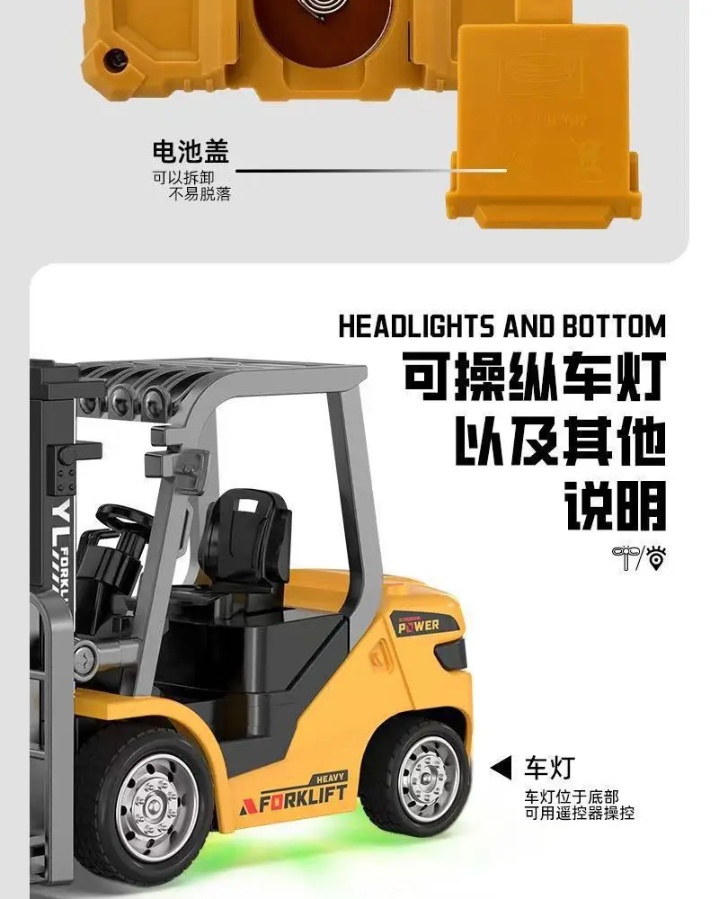 Cross-Border Mini Remote Control Alloy Forklift 1:64 Scale Model Excavator Engineering Dump Truck Desktop Children's Toy Vehicle — feature 14