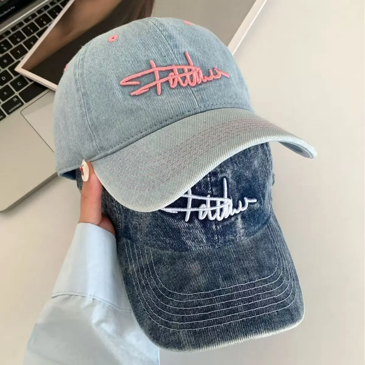Vintage Denim Duckbill Cap for Women Summer Wide Bristle Sun Hat - Image 7