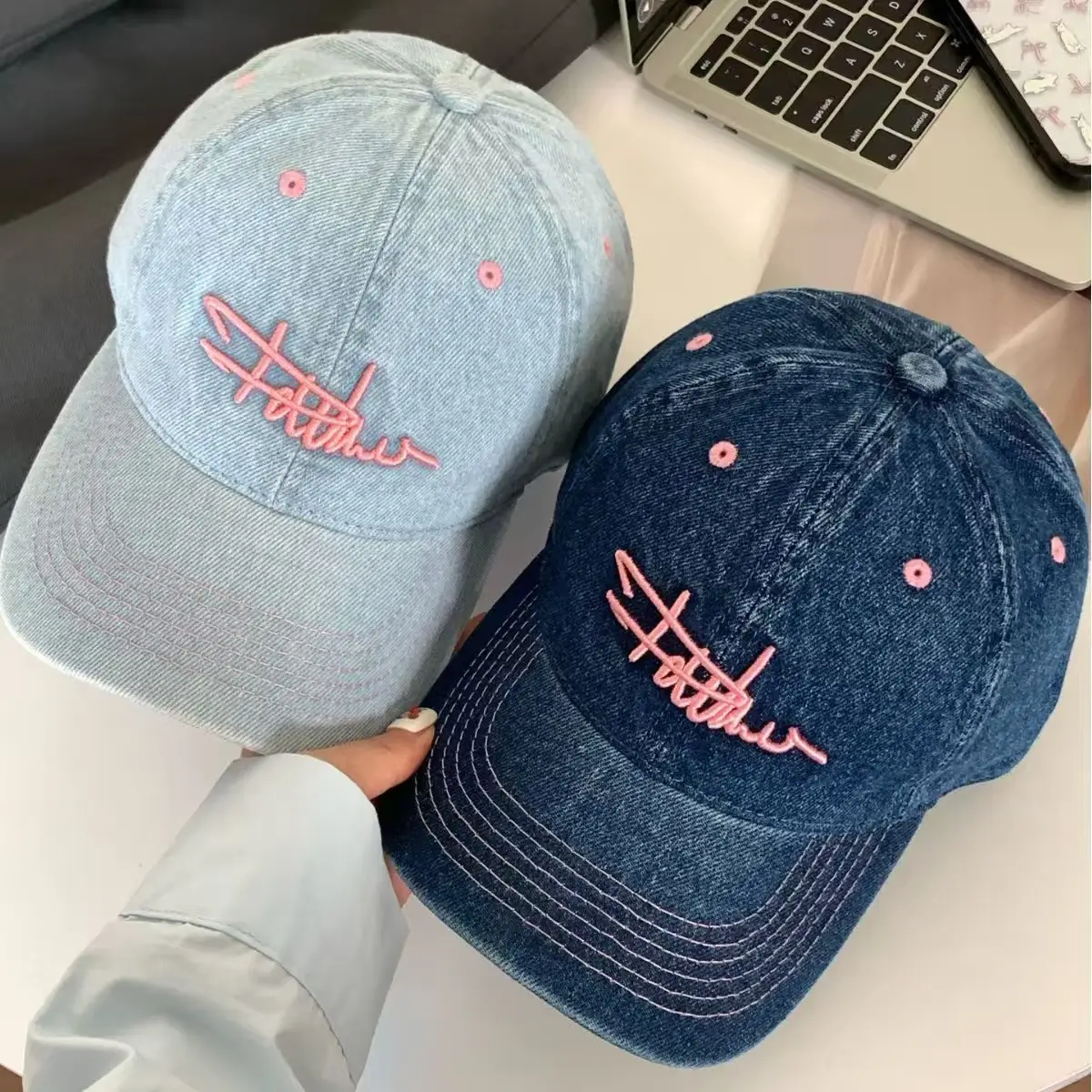 Vintage Denim Duckbill Cap for Women Summer Wide Bristle Sun Hat - Image 8