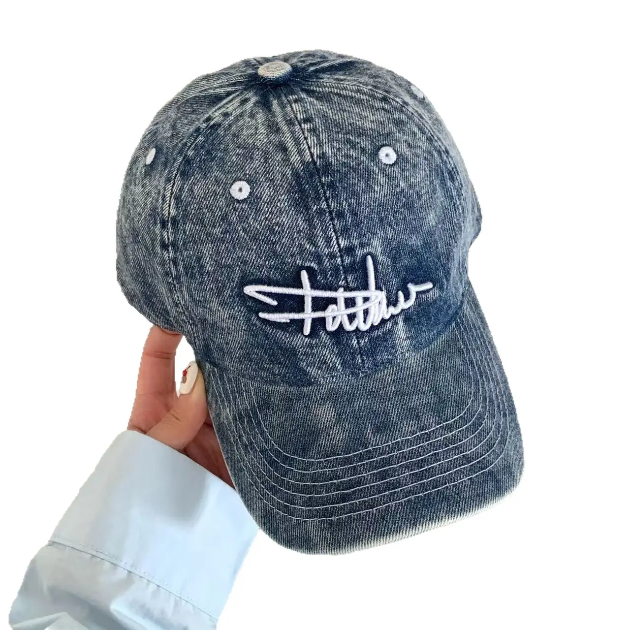 Vintage Denim Duckbill Cap for Women Summer Wide Bristle Sun Hat - Image 9