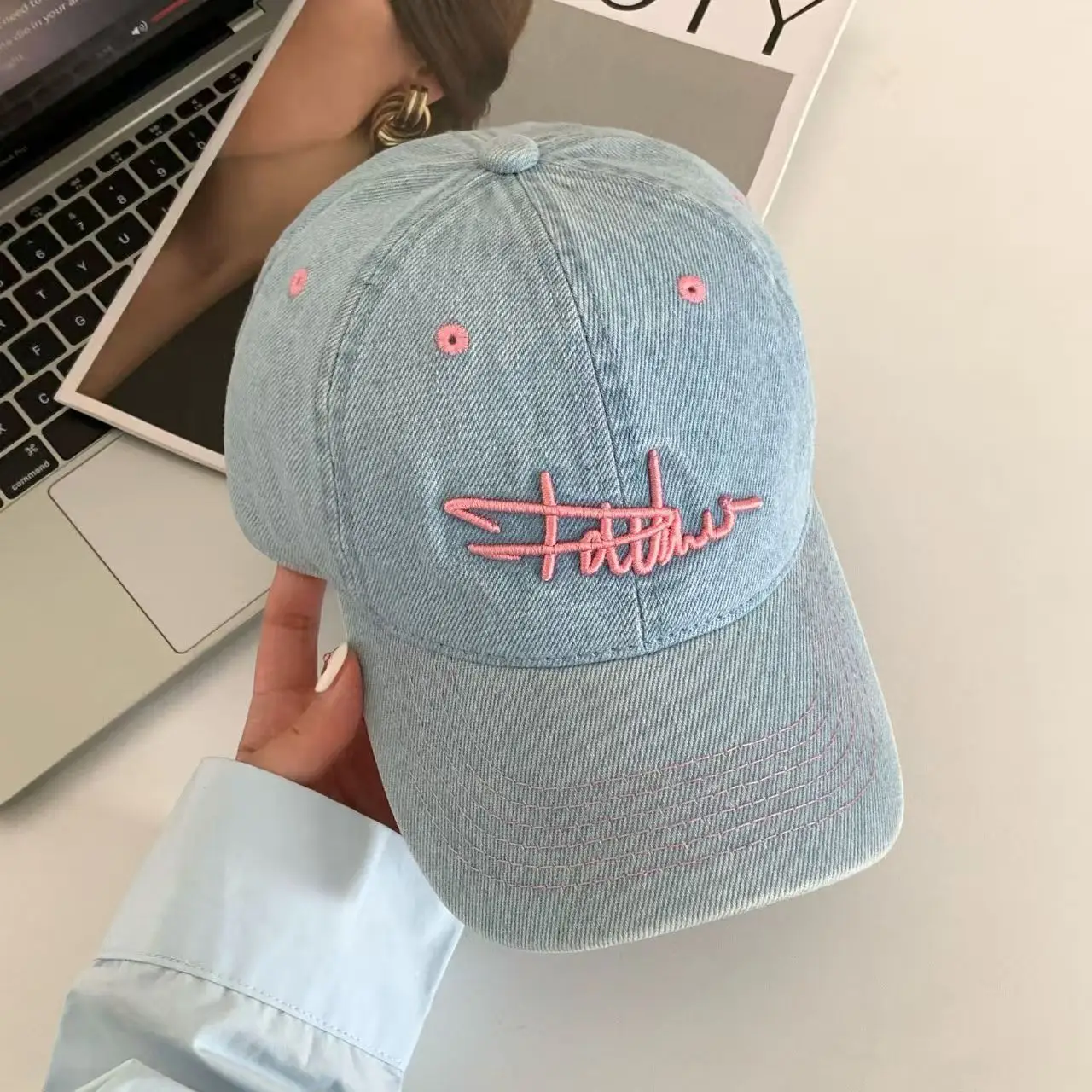 Vintage Denim Duckbill Cap for Women Summer Wide Bristle Sun Hat — feature 10