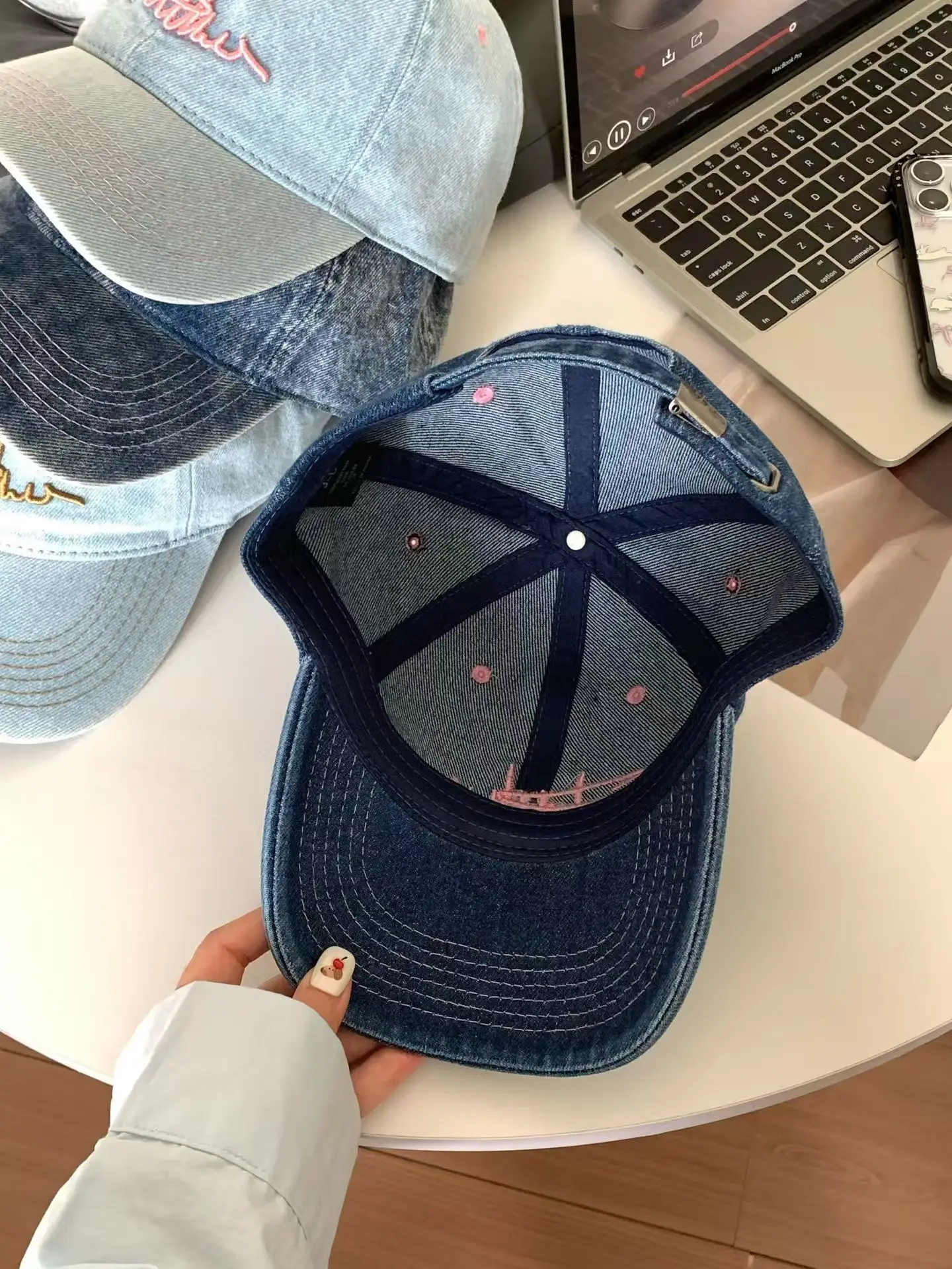 Vintage Denim Duckbill Cap for Women Summer Wide Bristle Sun Hat — feature 11