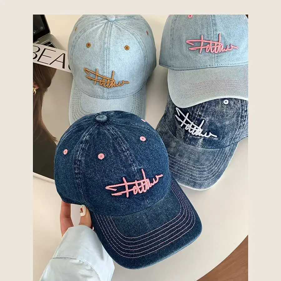 Vintage Denim Duckbill Cap for Women Summer Wide Bristle Sun Hat — feature 3