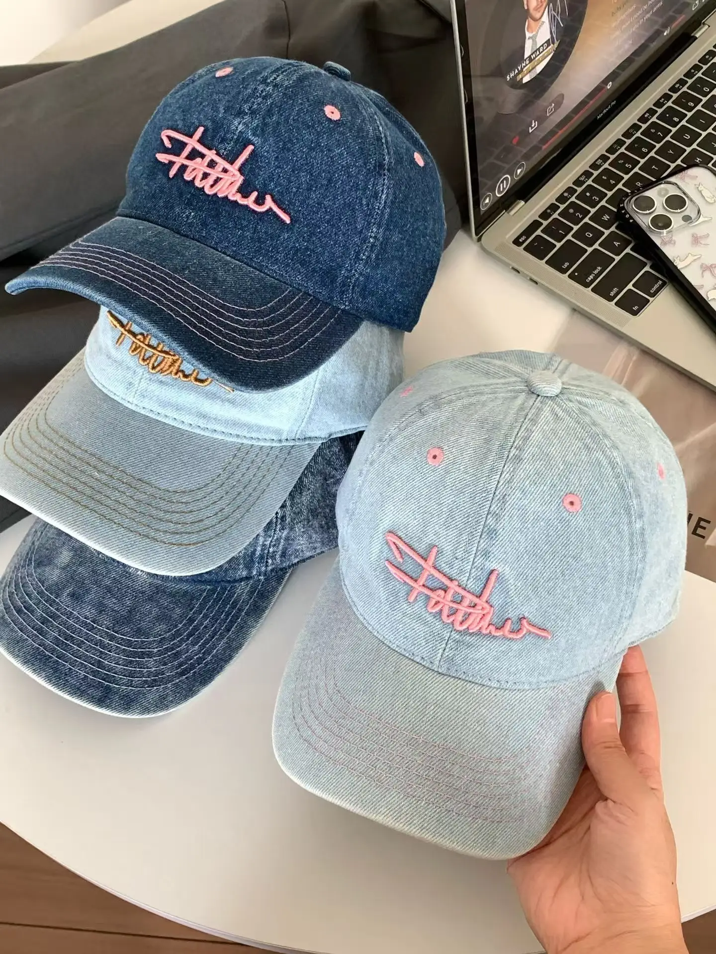 Vintage Denim Duckbill Cap for Women Summer Wide Bristle Sun Hat — feature 4