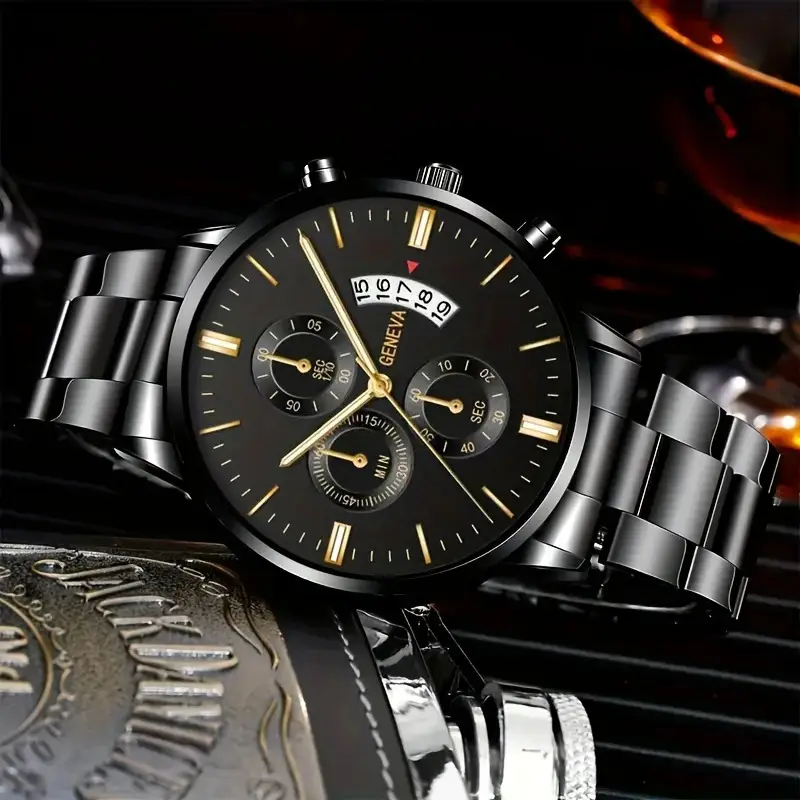 Popular Foreign Trade Men's Watches in Stock, Calendar Steel Band Quartz Watches, Fake Three-Eye Business Men's Watches Wholesale — feature 2