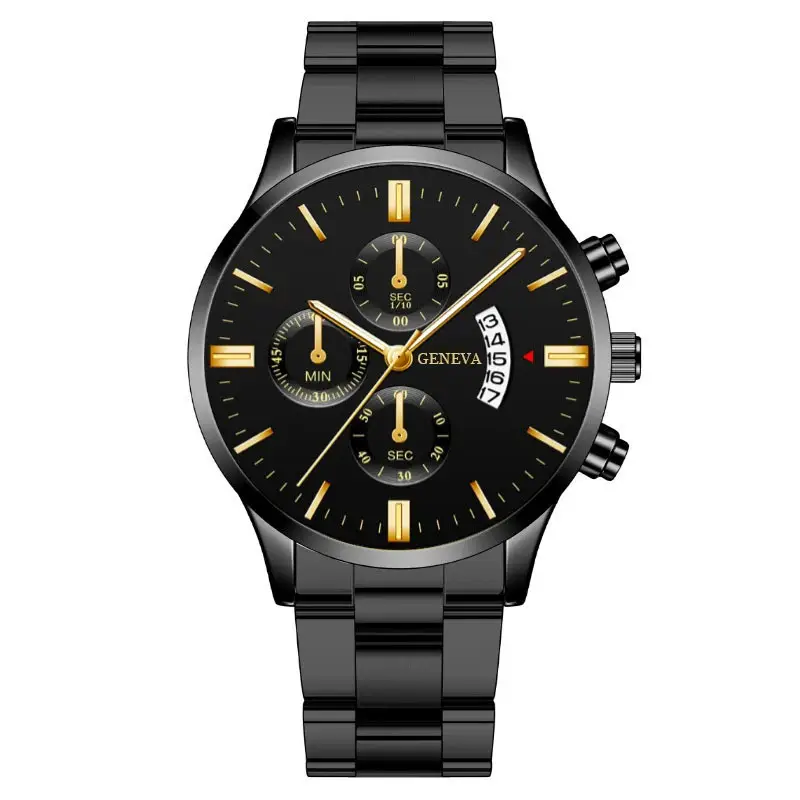 Popular Foreign Trade Men's Watches in Stock, Calendar Steel Band Quartz Watches, Fake Three-Eye Business Men's Watches Wholesale