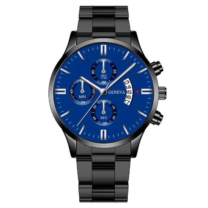 Popular Foreign Trade Men's Watches in Stock, Calendar Steel Band Quartz Watches, Fake Three-Eye Business Men's Watches Wholesale