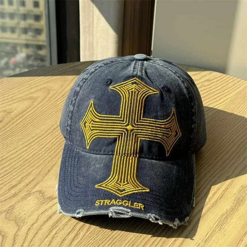 Men's American Cross Distressed Baseball Cap Black — feature 13