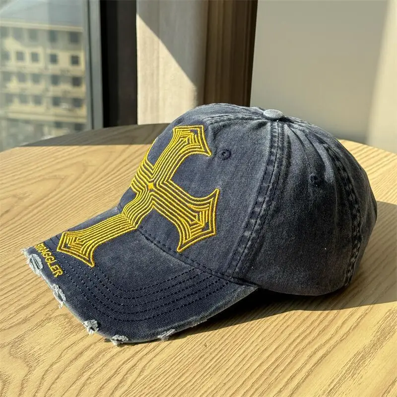Men's American Cross Distressed Baseball Cap Black — feature 14