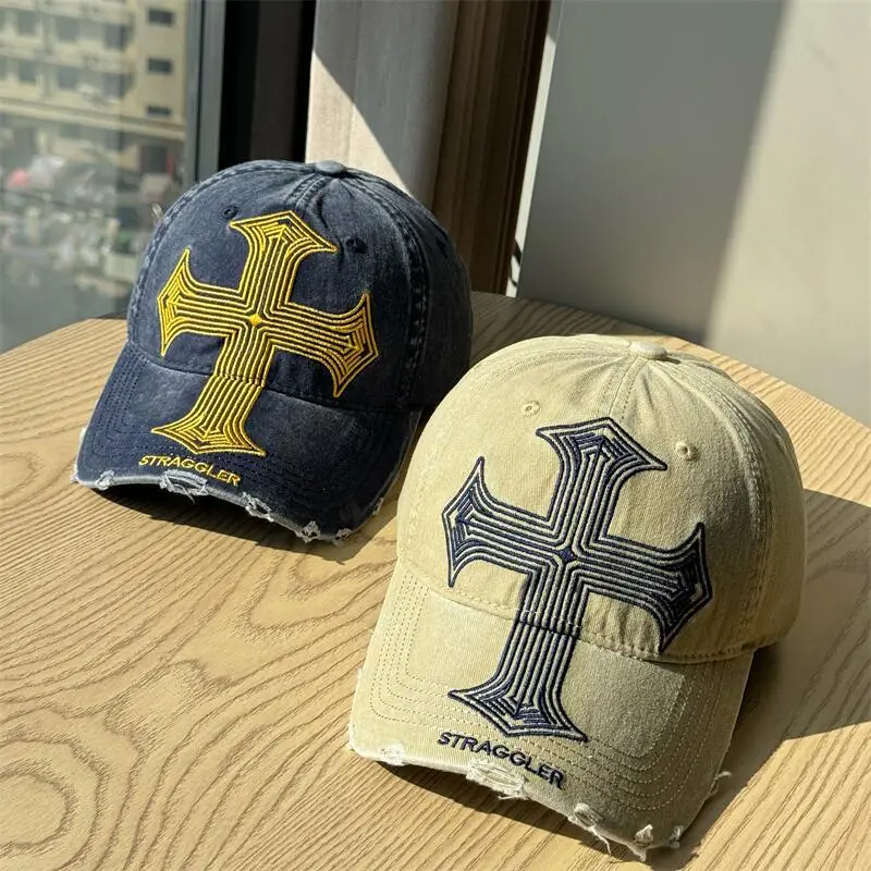 Men's American Cross Distressed Baseball Cap Black — feature 6