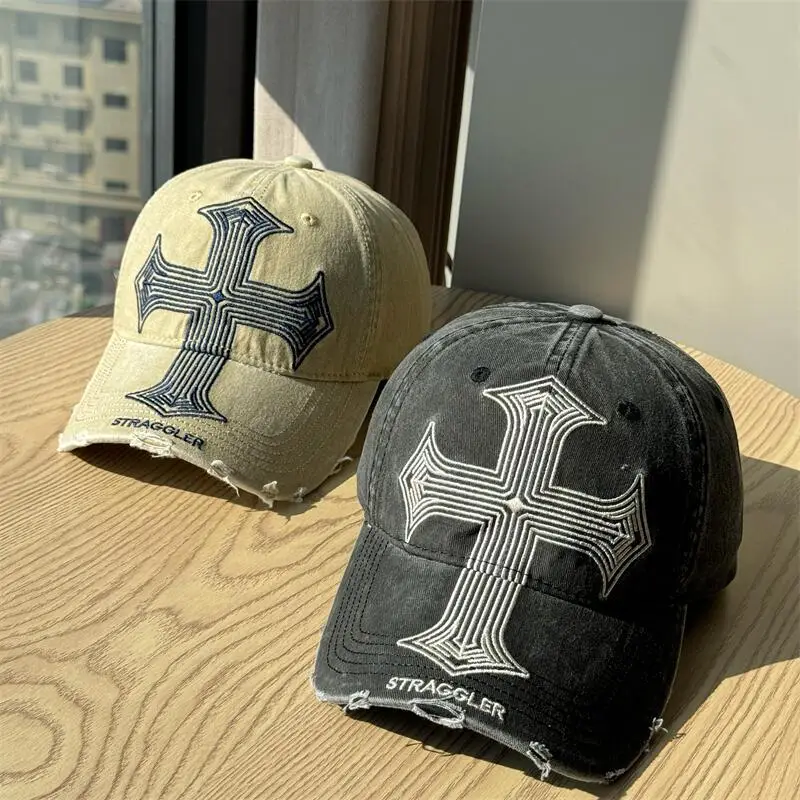Men's American Cross Distressed Baseball Cap Black — feature 7