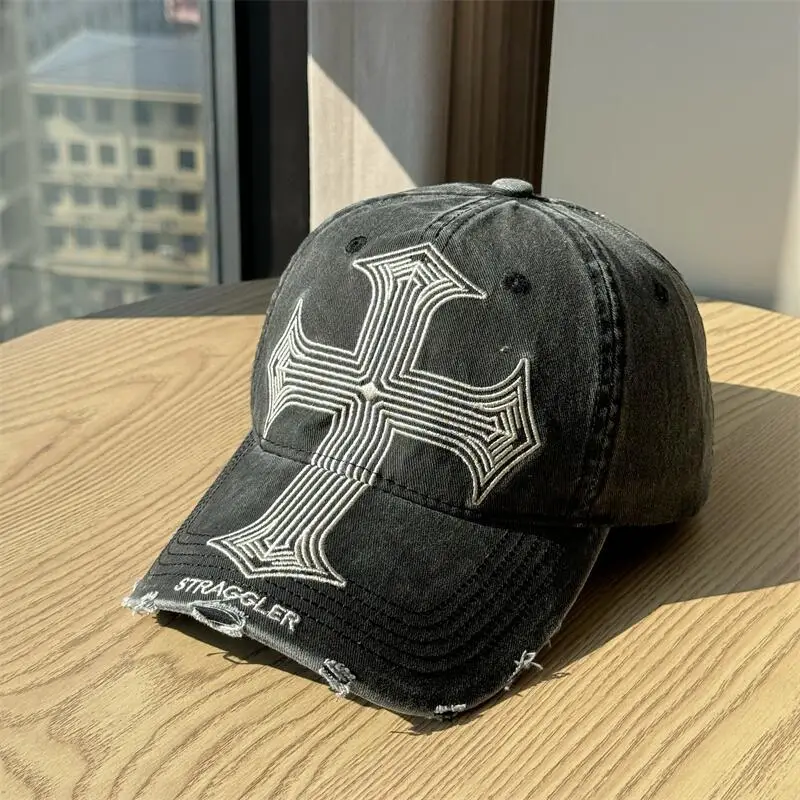Men's American Cross Distressed Baseball Cap Black — feature 9