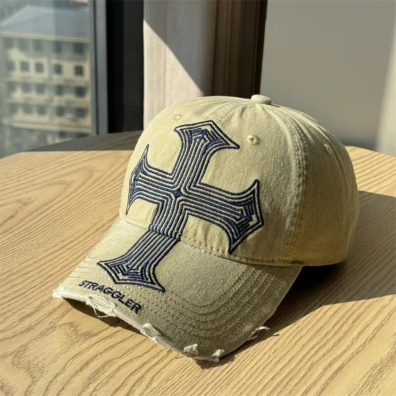 Men's American Cross Distressed Baseball Cap Black - Image 2