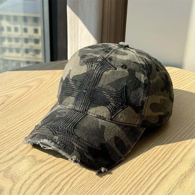Men's American Cross Distressed Baseball Cap Black - Image 4