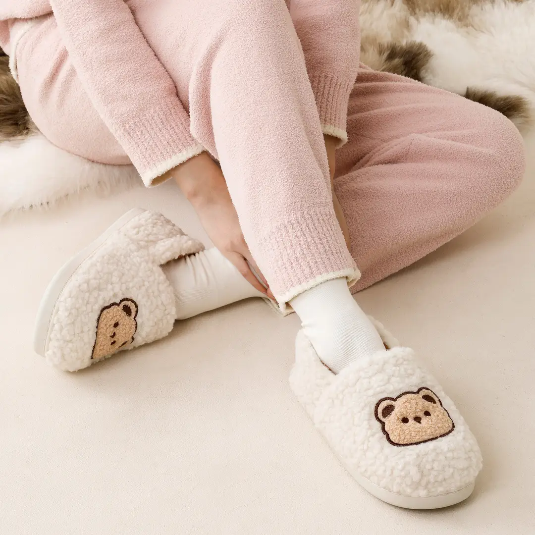 Little Bear Style Cotton Slippers for Women, Winter Warmth, New Antibacterial Home Thick Plush Slippers, Comfortable Household Cotton Shoes - Image 14