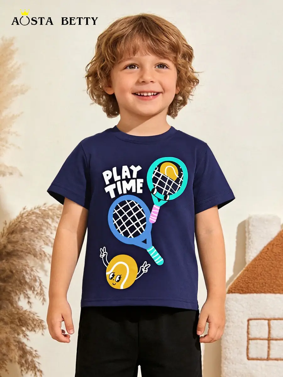 Kids Playtime Tennis T-Shirt Navy Cotton Summer Wear