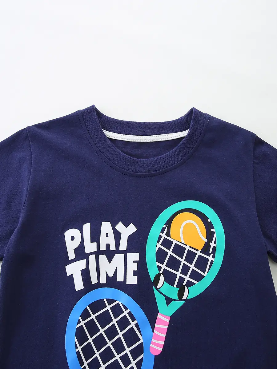 Kids Playtime Tennis T-Shirt Navy Cotton Summer Wear