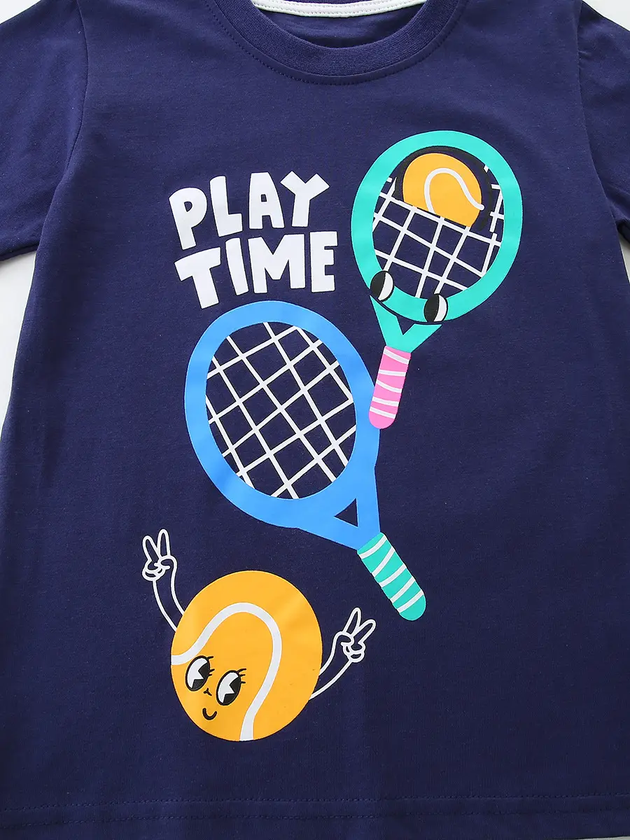 Kids Playtime Tennis T-Shirt Navy Cotton Summer Wear